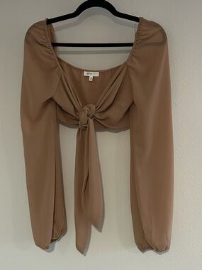 Better Be Taupe Tie-Front Long Sleeve Crop Top